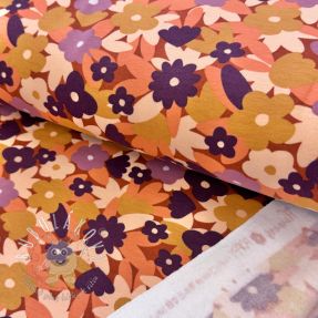 Teplákovina počesaná SOFT Flowers cognac