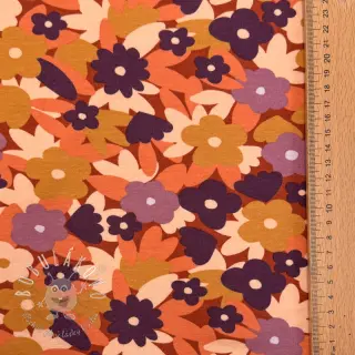 Teplákovina počesaná SOFT Flowers cognac