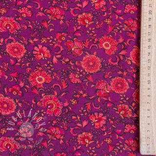 Viskóza POPLIN STRETCH Flowers fuchsia digital print