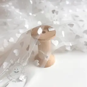 Tyl na TUTU Flock shiny hearts offwhite