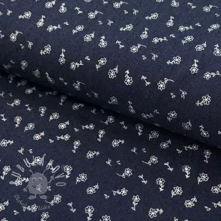JEANS STRETCH Small retro flowers dark blue