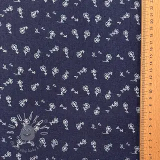 JEANS STRETCH Small retro flowers dark blue