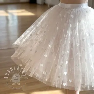 Tyl na TUTU Flock shiny hearts offwhite