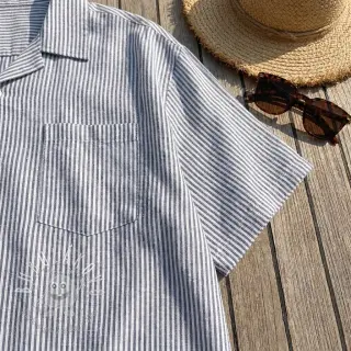 Ľan s bavlnou Stripe navy