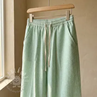 Ľan s bavlnou Stripe dark green