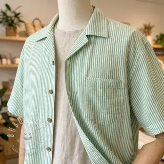 Ľan s bavlnou Stripe dark green