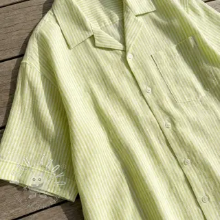 Ľan s bavlnou Stripe lime