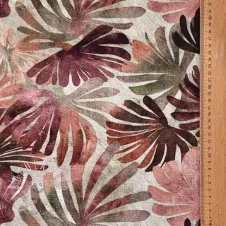 Dekoračná látka SLUB Leaves burgundy digital print