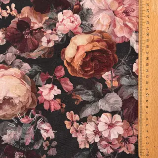 Dekoračná látka SLUB Bouquet burgundy digital print