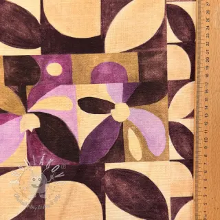 Dekoračná látka SLUB Abstract flowie aubergine digital print