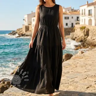 Viskóza s ľanom BUBBLY black