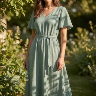 Viskóza s ľanom WASHED old green
