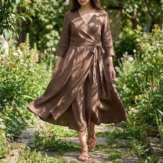 Viskóza s ľanom WASHED light brown
