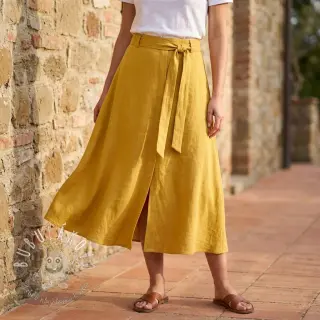 Viskóza s ľanom WASHED ochre