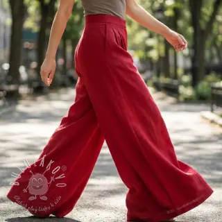 Viskóza s ľanom WASHED dark red