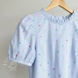 Bavlnená látka DOBBY Stripe and dotty blue