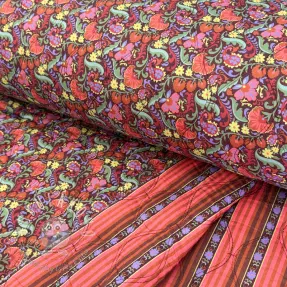 Bavlnená látka VOILE STEPPED Paisley flowers brown digital print