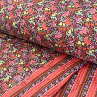 Bavlnená látka VOILE STEPPED Paisley flowers brown digital print
