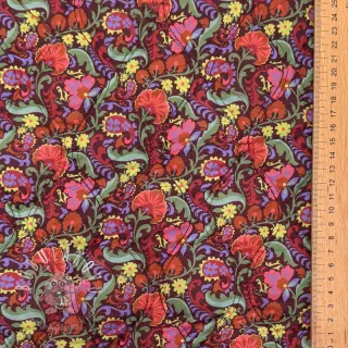 Bavlnená látka VOILE STEPPED Paisley flowers brown digital print