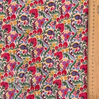 Bavlnená látka VOILE STEPPED Paisley flowers white digital print