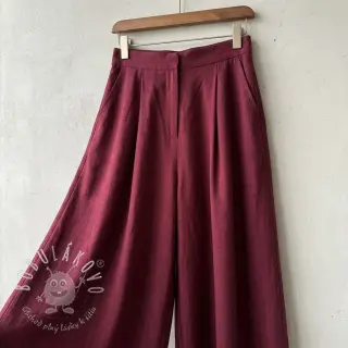 Viskóza s ľanom WASHED wine red