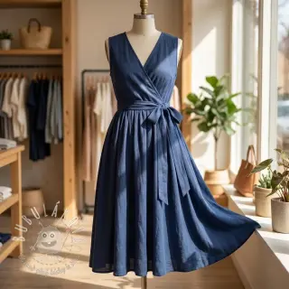 Viskóza s ľanom WASHED marine