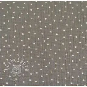 Dvojitá gázovina/mušelín Dots grey/white