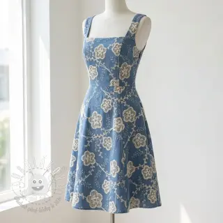 Bavlnená látka JEANS EMBROIDERY Flora design D