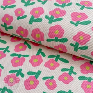 Úplet RIB JENNIFER BOURON Flowers natural pink ORGANIC