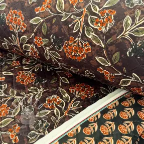 Zamat VELVET QUILT Flowers leaves dark brown
