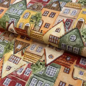 Dekoračná látka premium Rustic village house digital print