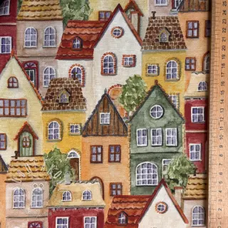 Dekoračná látka premium Rustic village house digital print