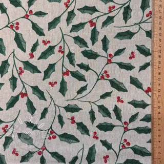 Dekoračná látka Linenlook Holly branch Xmas