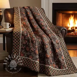 Zamat VELVET QUILT Flowers leaves dark brown