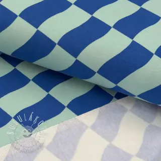 Teplákovina počesaná SOFT Checks mint blue