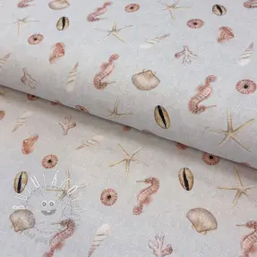 Dekoračná látka Shells linen ecru digital print