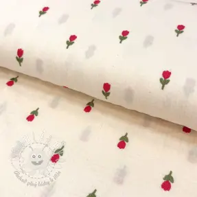 Dvojitá gázovina/mušelín EMBROIDERY Flowers natural