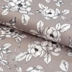Dekoračná látka Flowers taupe digital print