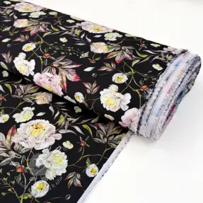 Spoločenské a dámske látky MAGNOLIA STRETCH Flowers bouquet black