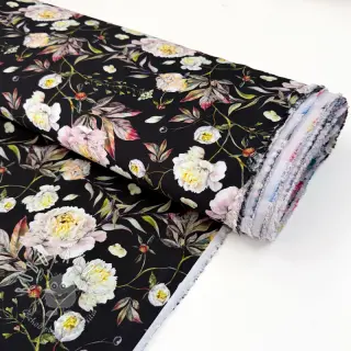 Spoločenské a dámske látky MAGNOLIA STRETCH Flowers bouquet black