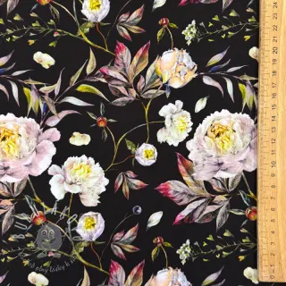 Spoločenské a dámske látky MAGNOLIA STRETCH Flowers bouquet black
