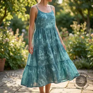 Dvojitá gázovina/mušelín TIE DYE dark cyan