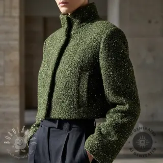 Kabátovina BOUCLE LUREX dark green