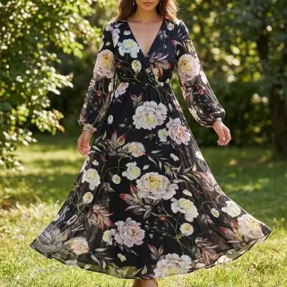 Spoločenské a dámske látky MAGNOLIA STRETCH Flowers bouquet black