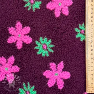 Kabátovina TEDDY JACQUARD Flowers burgundy
