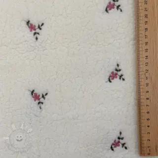 Kabátovina TEDDY EMBROIDERY Flowers ecru