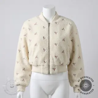 Kabátovina TEDDY EMBROIDERY Flowers ecru