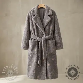 Kabátovina TEDDY EMBROIDERY Flowers grey