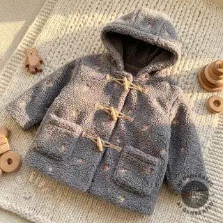 Kabátovina TEDDY EMBROIDERY Flowers grey