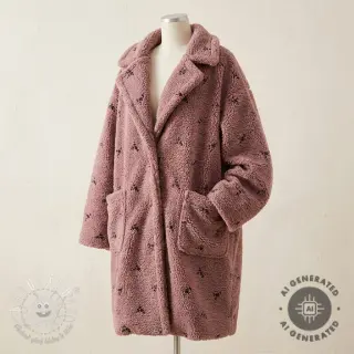 Kabátovina TEDDY EMBROIDERY Flowers mauve